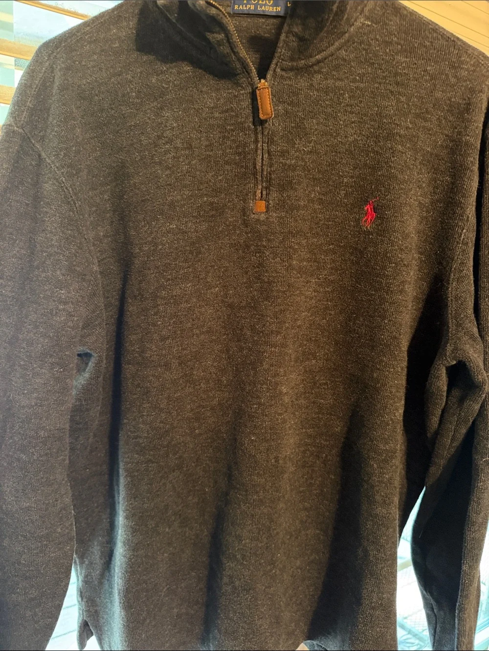 Polo by Ralph Lauren Dark Charcoal Half-Zip Sweater with Red Logo